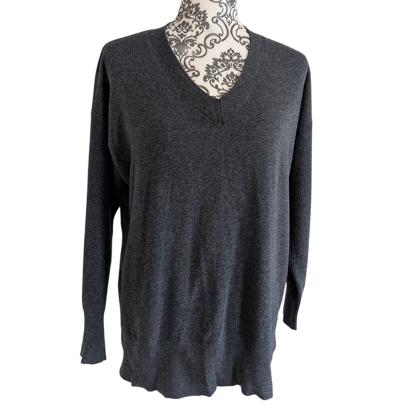 Paper Label Sweater Casual Staple Elevated Basic Women Large V Neck Cotton Grey - Picture 2 of 13